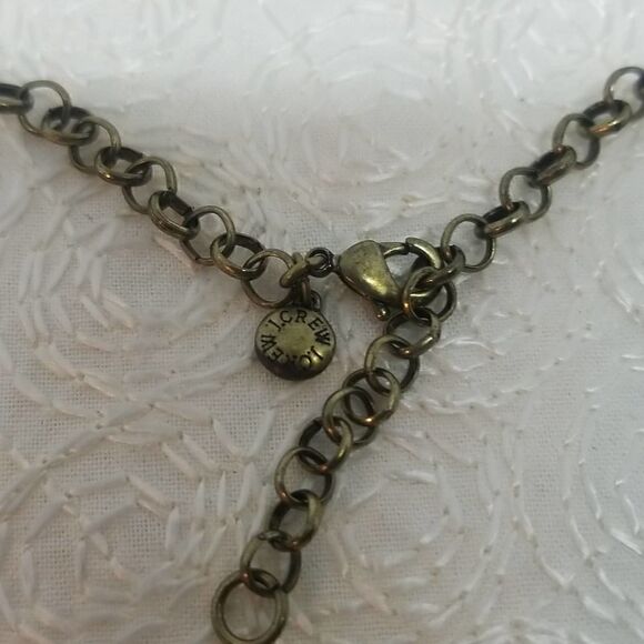 J.Crew Blue Necklace Oval Drop Rhinestone Link Station Statement Antique Gold - Picture 8 of 9